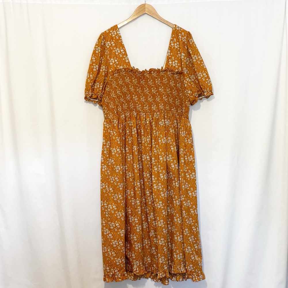 Anthropologie Mender Smocked Yellow Floral Midi Dress Size 3X - Picture 2 of 9